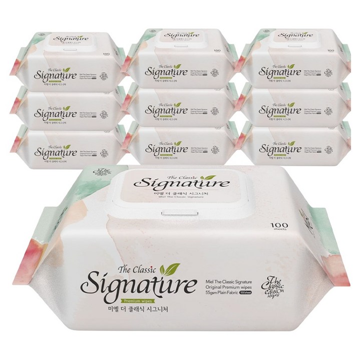 미엘 더 클래식 시그니처 물티슈 캡형, 55g, 100개입, 10개