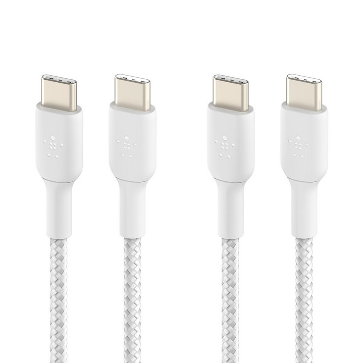 벨킨 BoostCharge 브레이디드 USB C타입-C타입 고속 충전케이블 CAB004bt2MWH, 화이트, 2개, 2m