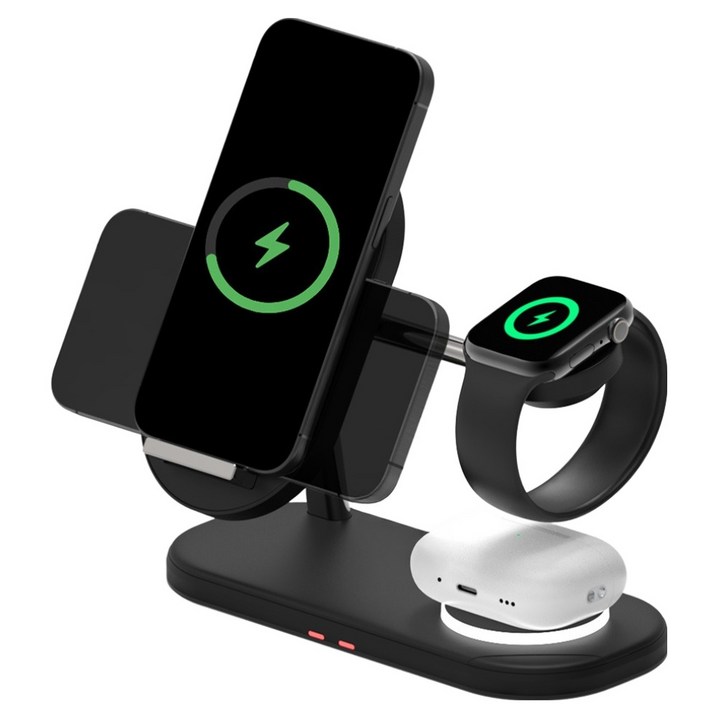 바우아토 듀얼 코일 3in1 애플 호환 무선충전기, 미드나잇블랙, 1개