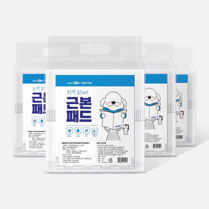 근본 강아지 배변패드 400매 20g, M (40X50cm), 4팩, 100매