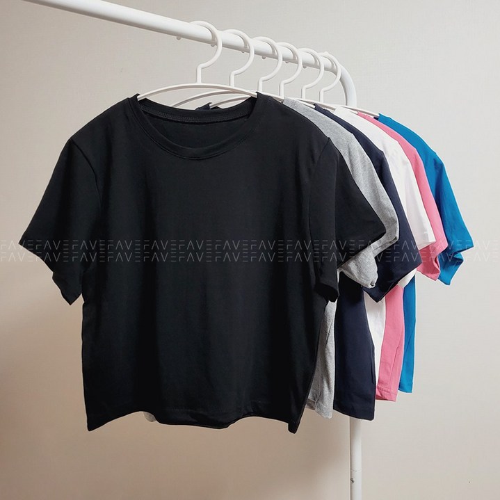 (1+1) 페이브 세미 크롭 티셔츠 6color 여름반팔티 무지 심플 베이직 fave