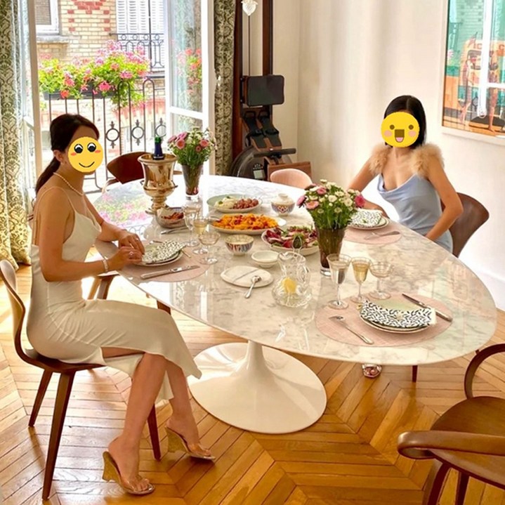 천연 대리석 테이블 엄정화식탁 6인용 원형 튤립 네일샵용 리셉션 60x120cm