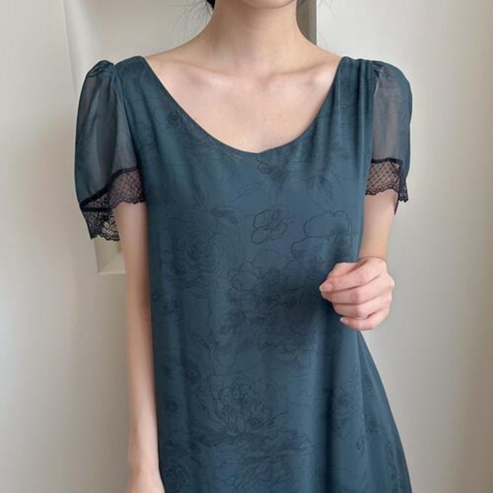 [S-XL] 플로럴 패턴 쉬폰 반팔 원피스_아르덴스