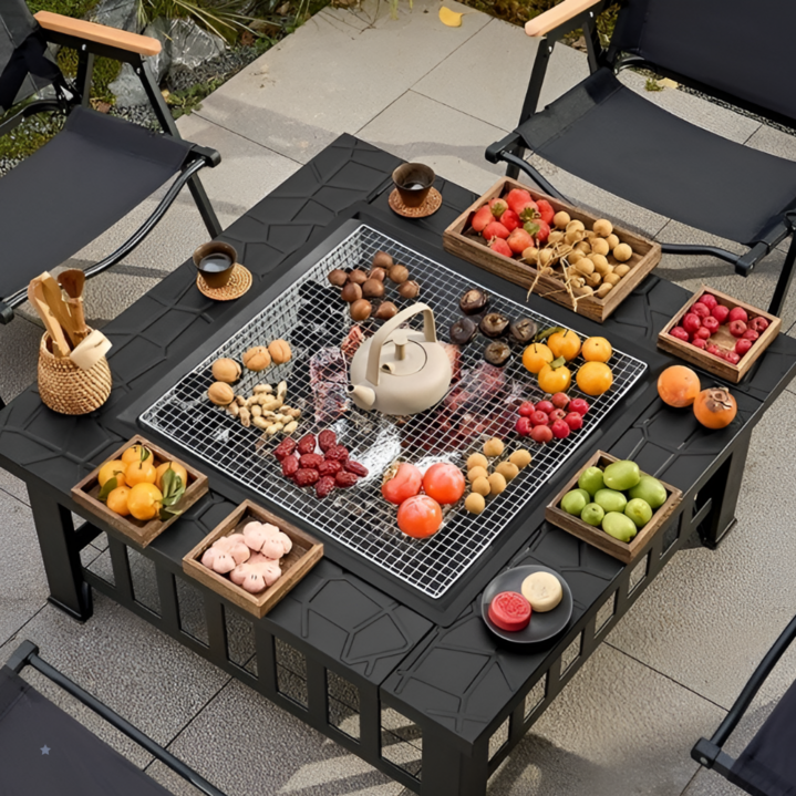 파컷 바베큐 테이블 화로 화로대 난로 캠핑 전원주택 식당 석쇠 마당 카페, 블랙