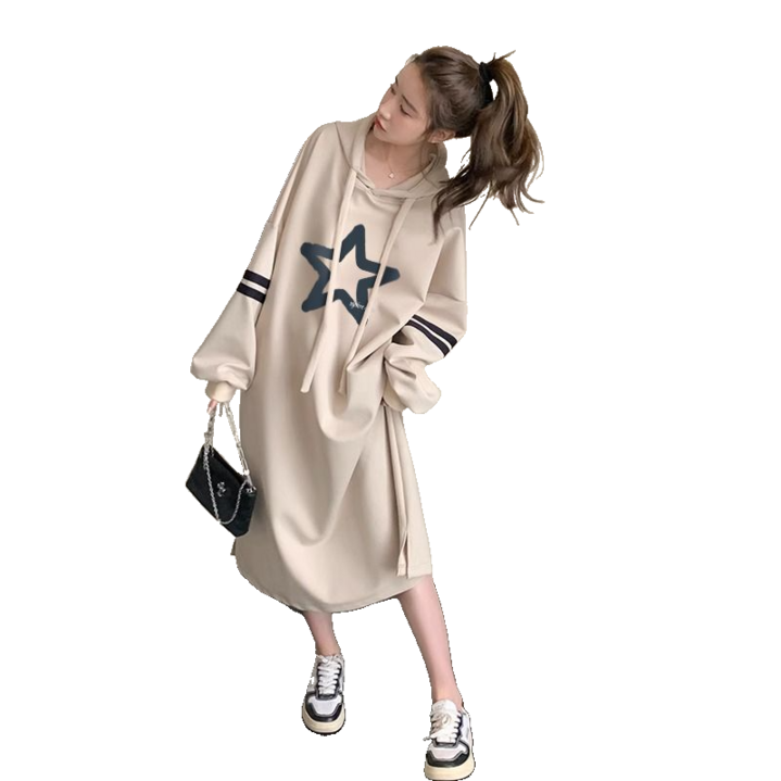 여성용 긴팔 베이직 원피스 빅 사이즈 일자형 후드 원피스 뉴타임즈 1230YD23M
