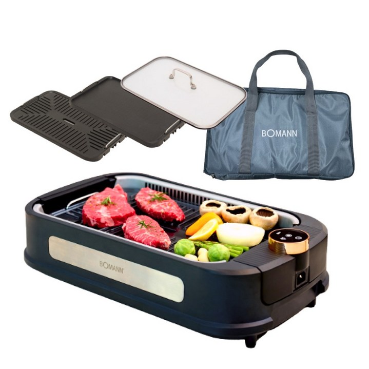 보만 연기 안나는 전기그릴 본체 + 그릴팬 + 볶음팬 + 유리뚜껑 + 전용 가방, 단품