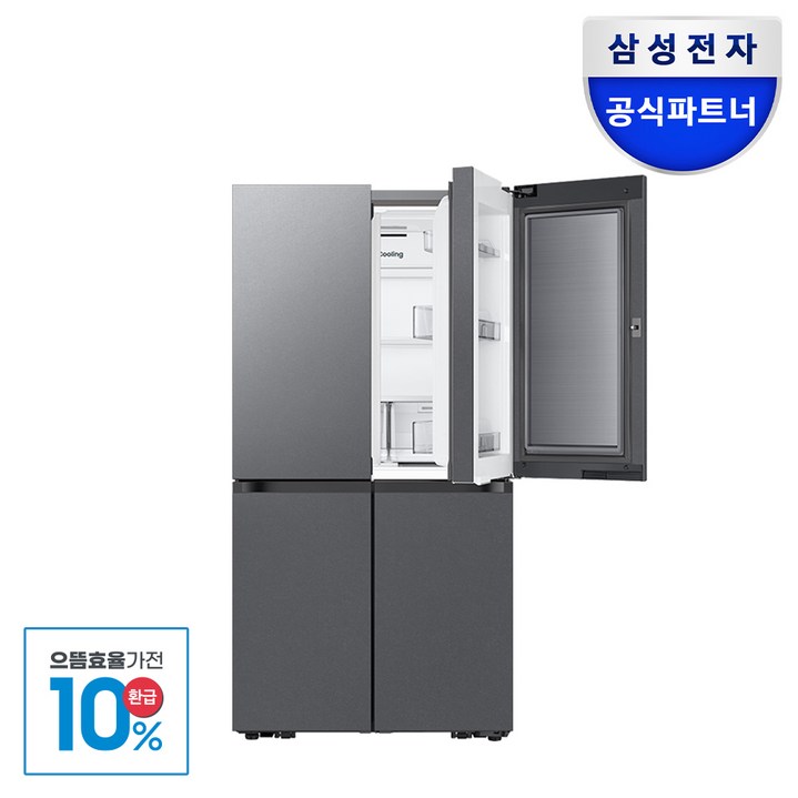 [으뜸효율] 삼성전자 비스포크 냉장고 4도어 902L RM70F90M1DD 1등급 AI절약 다크메탈 푸드쇼케이스, RM70F90M1DD