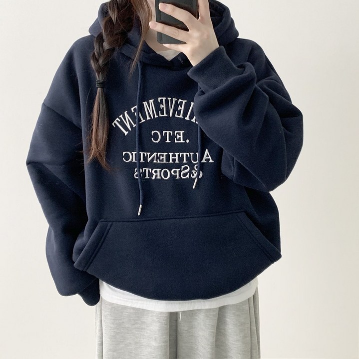 부기샵 다엘 오버핏 자수 레터링 박시 후드티