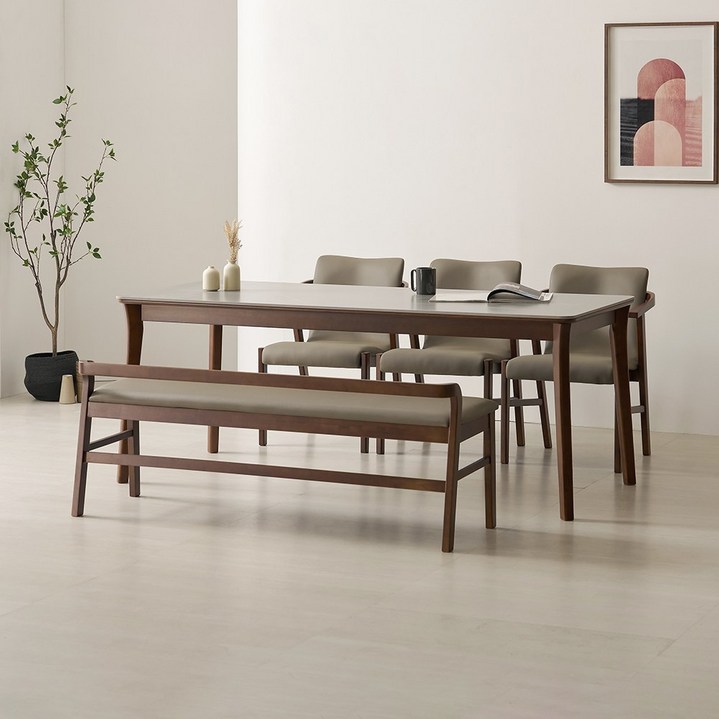 라로퍼니처 위니 1900 포세린 통 세라믹 6인 고무나무 원목 식탁 세트