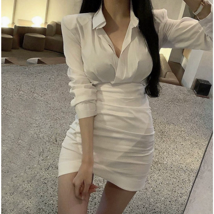여성 미니 원피스 셔츠 블랙 화이트