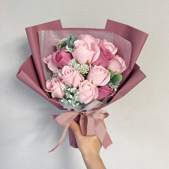코코도르 비누꽃 꽃다발  쇼핑백 세트, 핑크