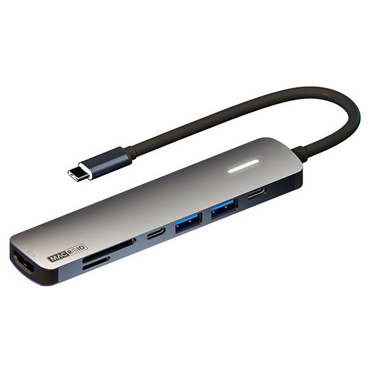 c타입허브 맥로이드 7포트 4K 100W HDTV 멀티 허브 어댑터 HDMI TF SD C타입 x 2 USB3.0 x 2, 그레이, 1개