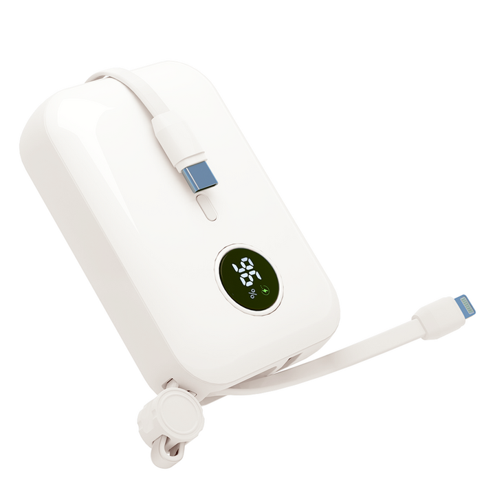 바우아토 난연 PD 22.5W 고속 입출력 케이블 일체형 미니 보조배터리 10000mah, D-B-0236, 아이보리