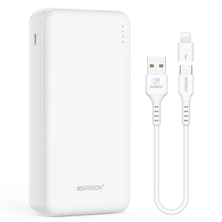 SPEEDY 슬림 듀얼 보조배터리 20000mAh 2A  C타입 케이블  8핀 젠더 세트, SPEB22PCPPB200A, 혼합색상