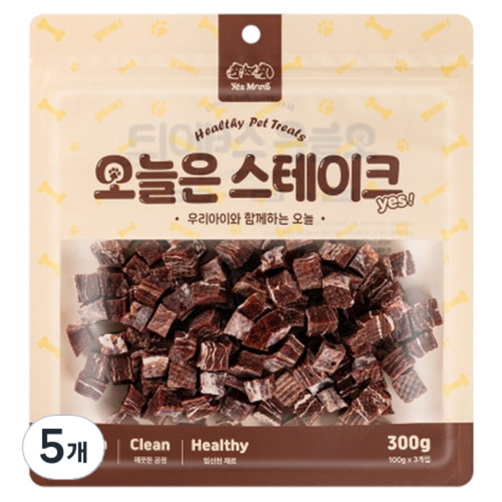 예스몽 오늘은 스테이크 강아지 간식, 소고기 큐브, 300g, 5개