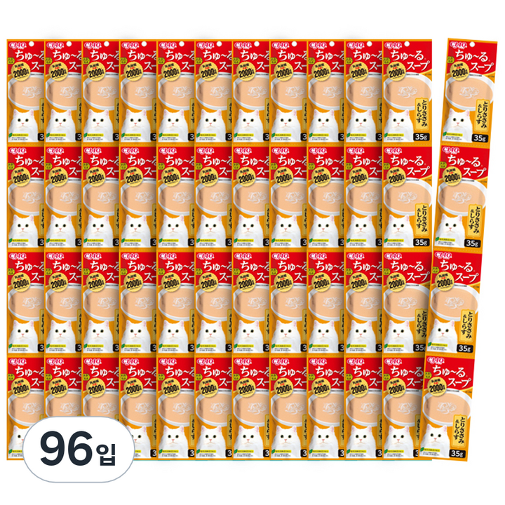챠오츄르 챠오 이나바 스프 고양이 간식 12줄, 혼합맛(닭가슴살/치어), 35g, 96개
