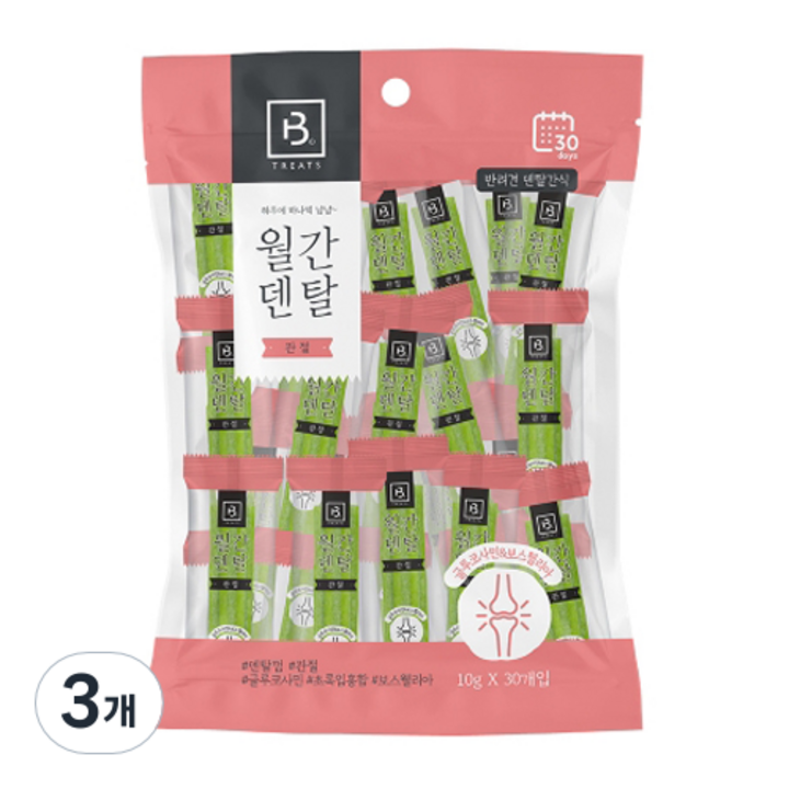 브리더랩 강아지 월간덴탈 관절 30p, 구강청결, 300g, 3개