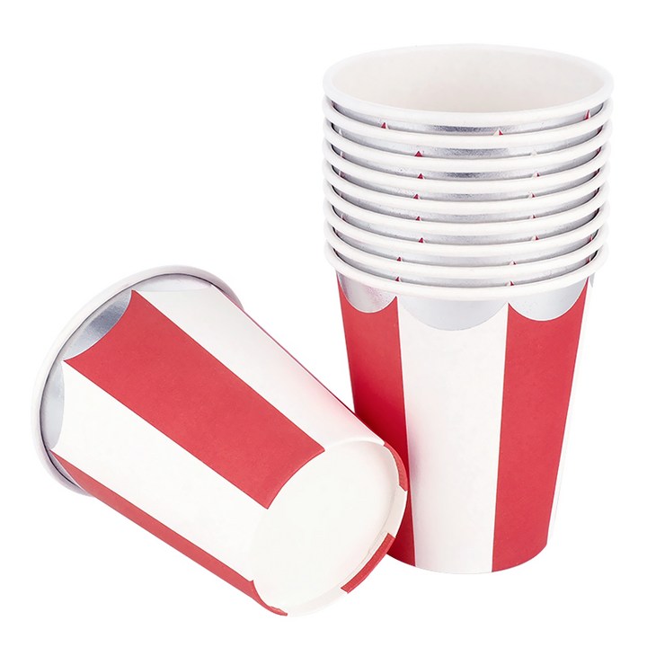 파티팡 생일파티 홈파티 디저트 음료용 컵세트 스트라이프 파티컵 8온스 50입 레드 일회용 감성 테이블용품 세트, 1개