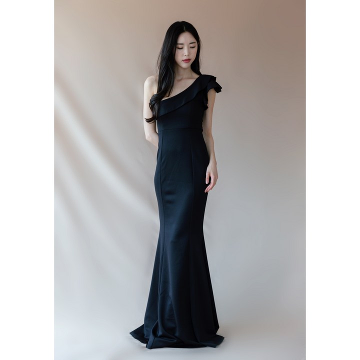 원숄더 프릴 롱 드레스