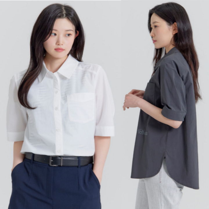 지센창원여성 반소매 중기장 블라우스 셔츠 2색 LCWSP426