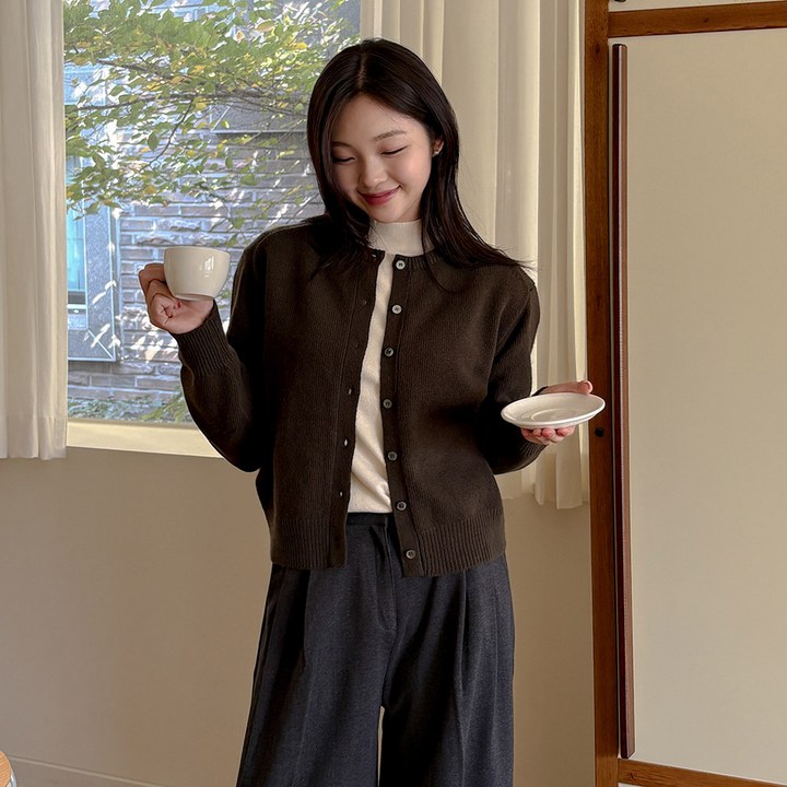 44100 파인울 라운드 베이직 가디건 여성 빅사이즈 여자 플러스사이즈