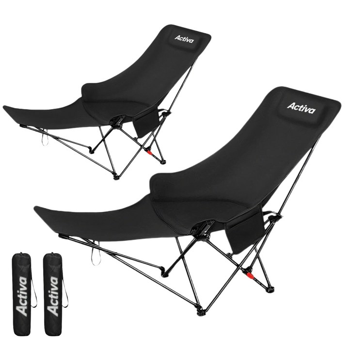 Activa 각도조절 발받침 캠핑의자 2P 세트, 2개, 기본 디자인-블랙