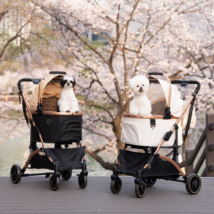 가르르 개모차 강아지 유모차 접이식, 크림골드, 1개