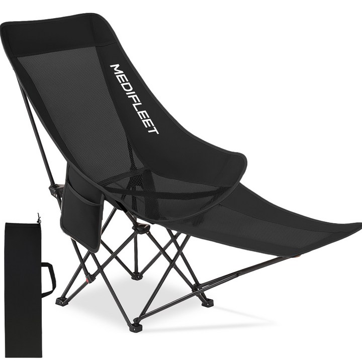 메디플릿 접이식 4단 각도조절 대형 경량 메쉬 리클라이너 캠핑의자, 블랙, 1개