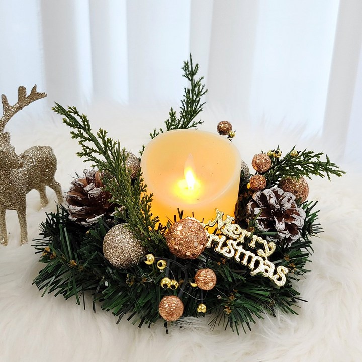 크리스마스모루 LED 캔들 샴페인 솔방울리스 세트 소형 크리스마스 장식 홈파티 인테리어 소품, 단품
