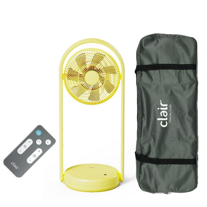 클레어 F 2022년 신제품 무선 폴딩 선풍기 캠핑용 스탠드+리모컨, F1F12B(레몬옐로우+전용가방)
