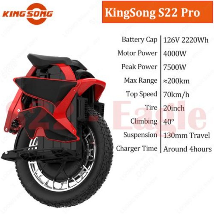 외발 전동휠 KingSong S22 Pro Eagle 전기 자전거 126V 2220Wh 배터리 4000W 신형 모터 20 인치 KS, 1) S22 pro