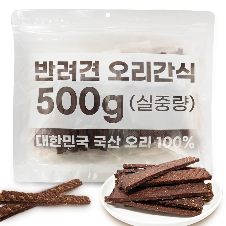 멍냥보감 국산강아지간식 대용량 국산HACCP오리100% 수제간식, 500g, 1개, 육포