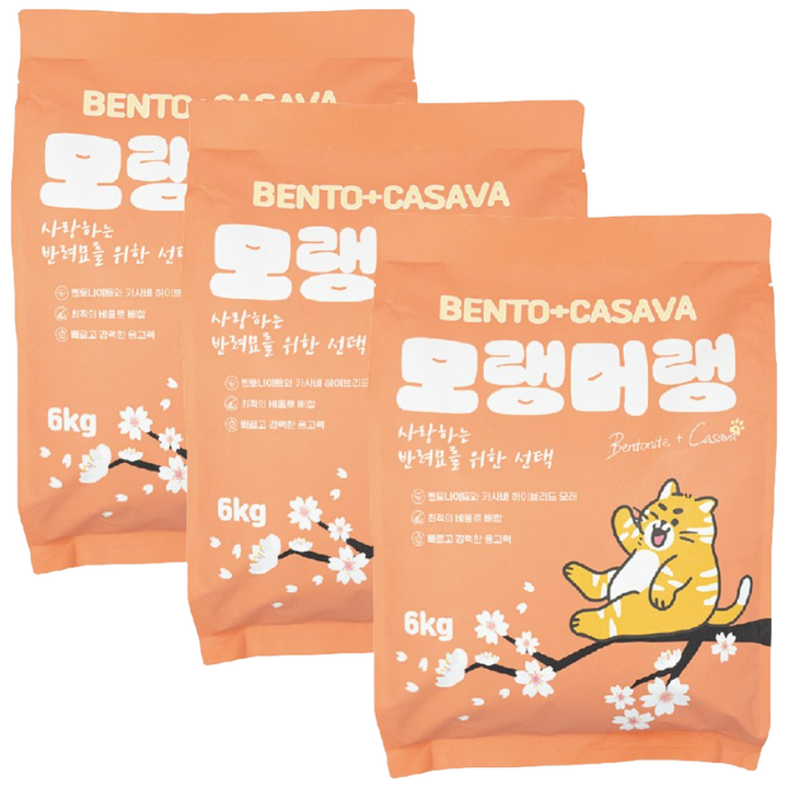 펫라벨 모랭머랭 벤토+카사바 고양이모래, 무향, 3개, 6kg