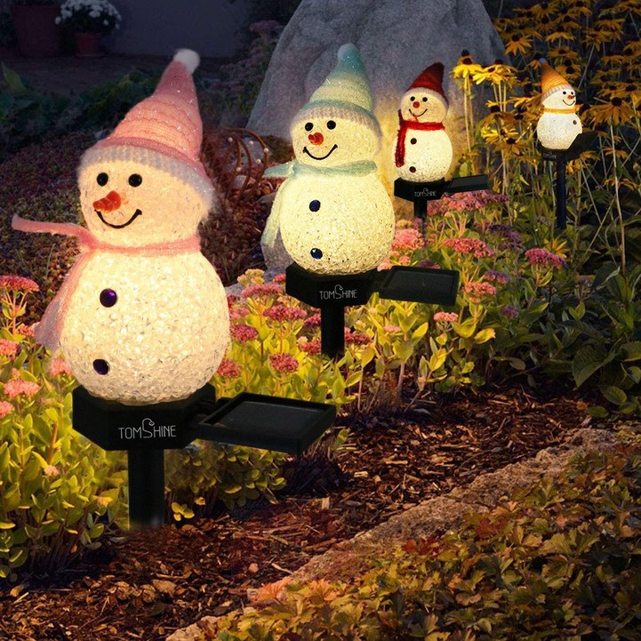 Tomshine 야외용 LED 태양광 크리스마스 눈사람 잔디 정원등, 빨간노랑푸른분홍