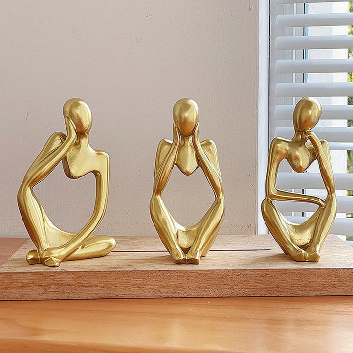 생각하는 사람 사무실 장식용 소품 3종 세트, 골드