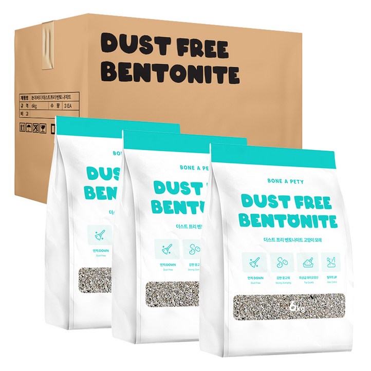 본아페티 응고형 먼지 없는 모래 더스트 프리 벤토나이트, 6kg, 3개, 무향