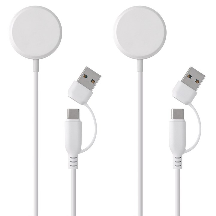 지파워 애플 워치 충전기 USBAC 겸용 1m, 화이트, 2개