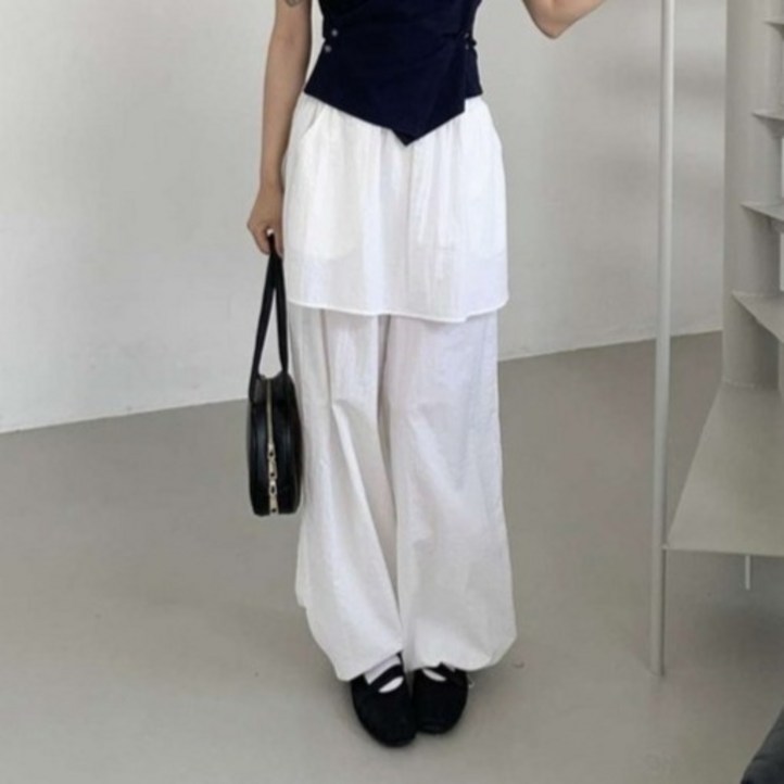 여성용 프루아 밑단 스트링 바스락 레이어드 치마바지 cppt15172k55