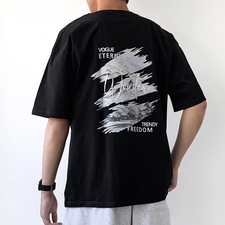 면100 미제이 남자 오버핏 프린팅 반팔 티셔츠