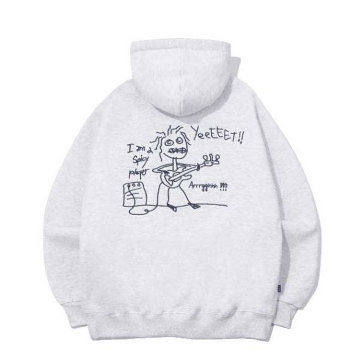 정품인증 꼼파뇨 ROCKSTAR 자수 후드티 멜란지화이트155003