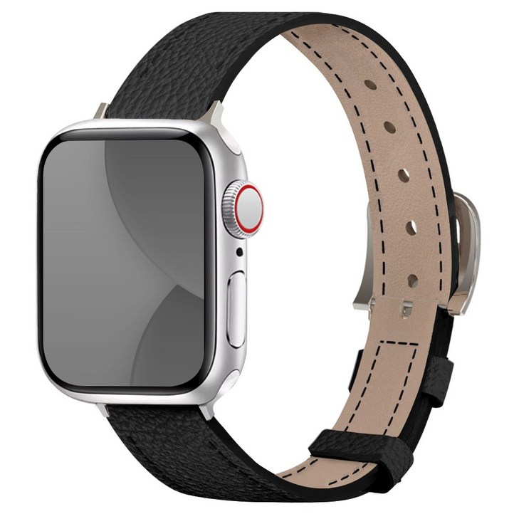 아이메이드잇 애플워치 호환 앱송 슬림 가죽 스트랩 밴드, 블랙