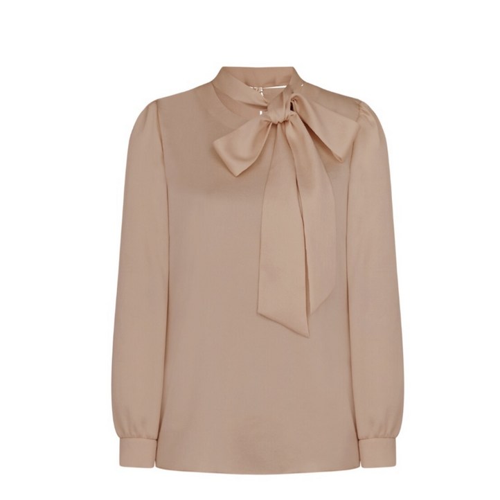 케이엘 KL 은은한 광택 모던 타이 블라우스 KWBLLK0100