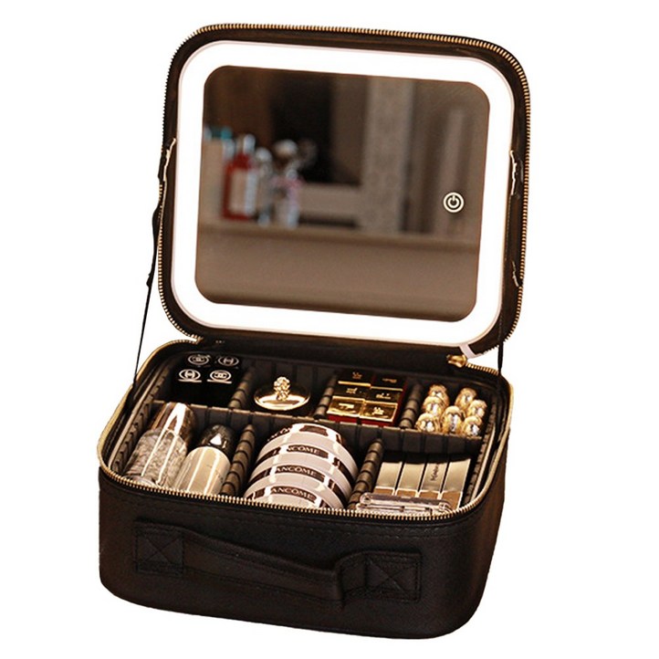 마르아 2025년 신형 LED 조명 거울 화장품 정리함 여행용 파우치 가방