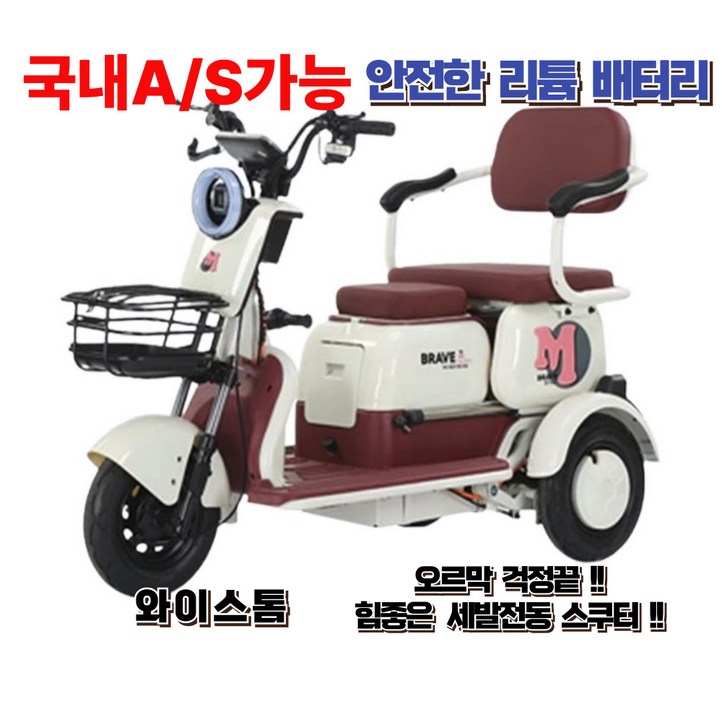 와이스톰 강력한힘 여성 노인 3륜 세발 전기오토바이 전동스쿠터 2인용 3인용 출퇴근, 화이트, 경량스틸