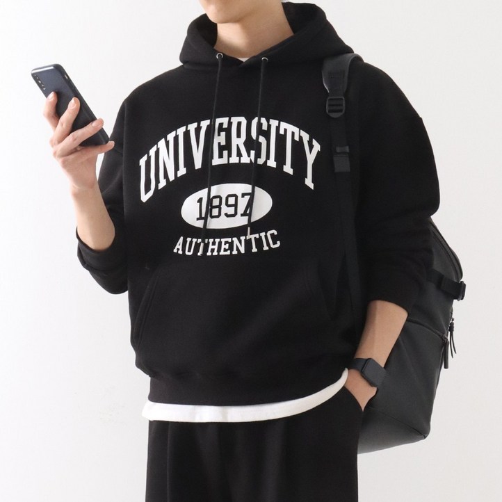 당일출고 어깨넓어보이는 유니버시티 프린팅 오버핏 후드 티셔츠 ZZBHT018