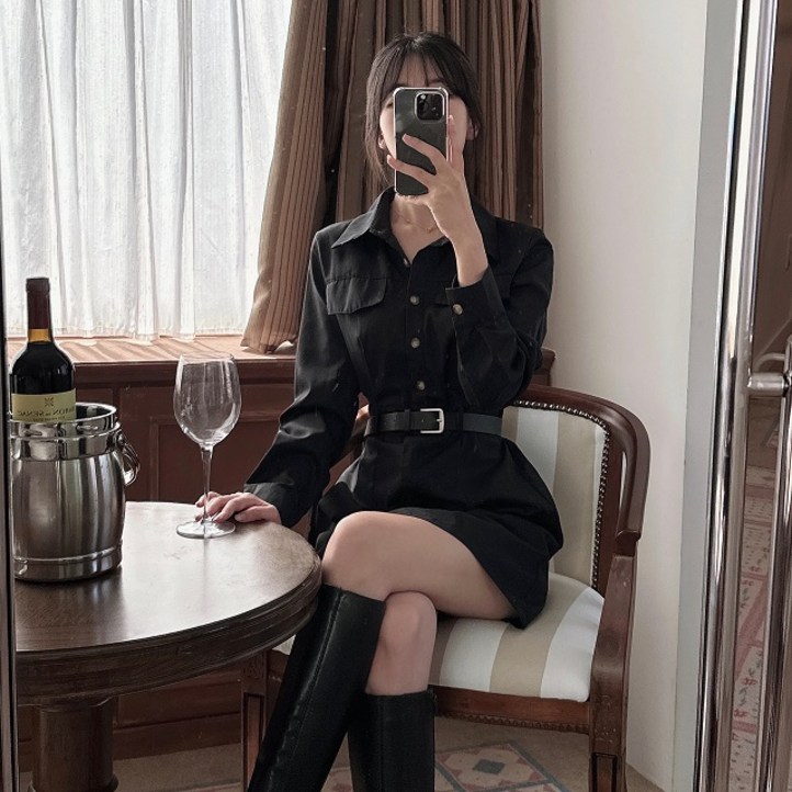 클래식 카라 셔츠 트렌치 미니원피스벨트 SET