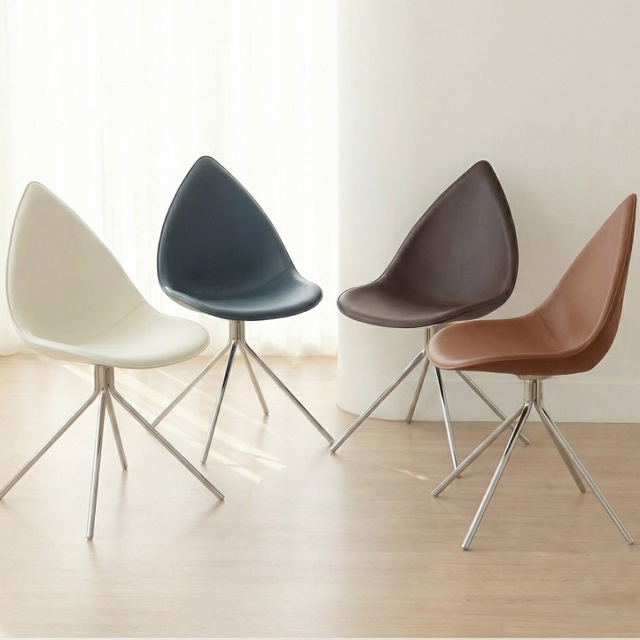 센소 프리미엄 홈 인테리어 오타와 가죽 쿠션 원목 디자인 카페 미드센츄리 식탁 의자, 리얼 소가죽 애쉬 화이트, 1개