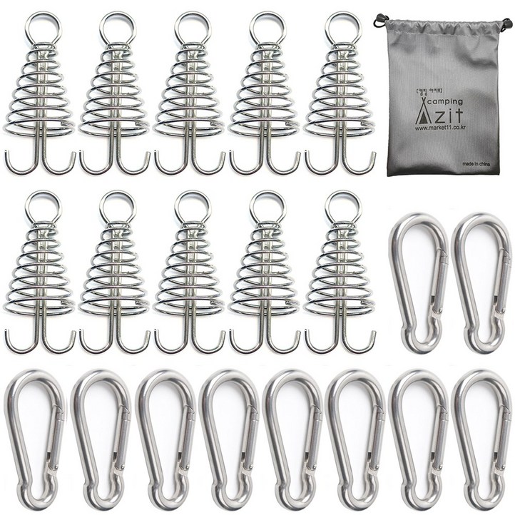 캠핑 아지트 탄소강CARBON STEEL 강철 비너 6호 10P  스프링 오징어 데크팩 10P  방수 주머니, 1개