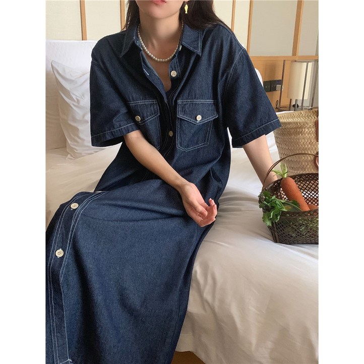 비비코코 여름 퍼프 소매 오버핏 루즈핏 날씬해보이는 얇은롱 원피스 빅사이즈 여성 휴양지 반소매 연청 데님 원피스 비비코코 여름 퍼프 소매 오버핏 루즈핏 날씬해보이는 얇은롱 원피스 빅사이즈 여성 휴양지 반소매 연청 데님 원피스