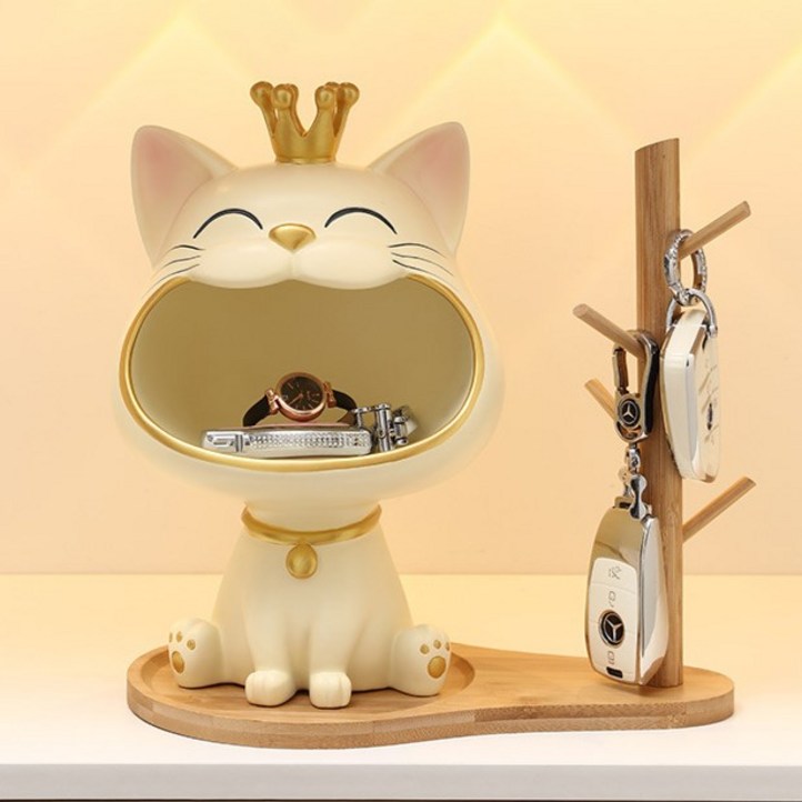 럭키샵 선물 행운 고양이 현관  장식품우드 차키 악세사리 행거